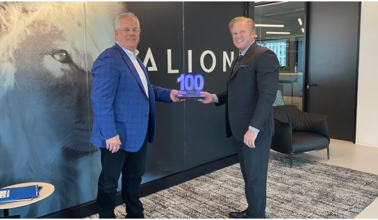 Executive Mosaic CEO Jim Garrettson Presents Alion Chairman, CEO Steve Schorer His 2021 Wash100 Award