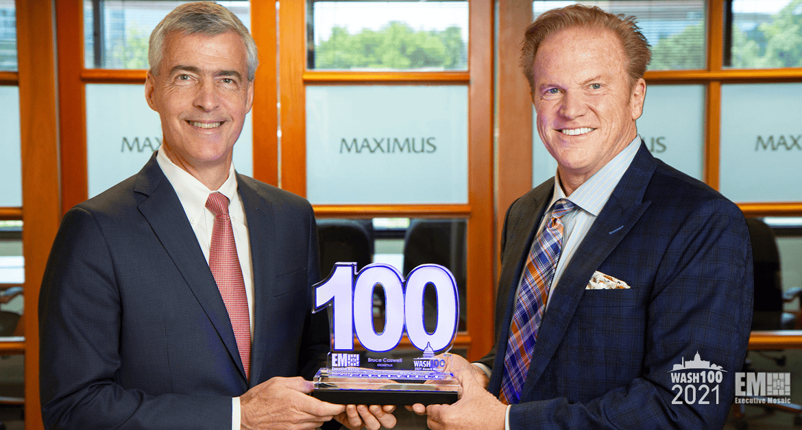 Executive Mosaic CEO Jim Garrettson Presents Third Consecutive Wash100 Award to Maximus President, CEO Bruce Caswell