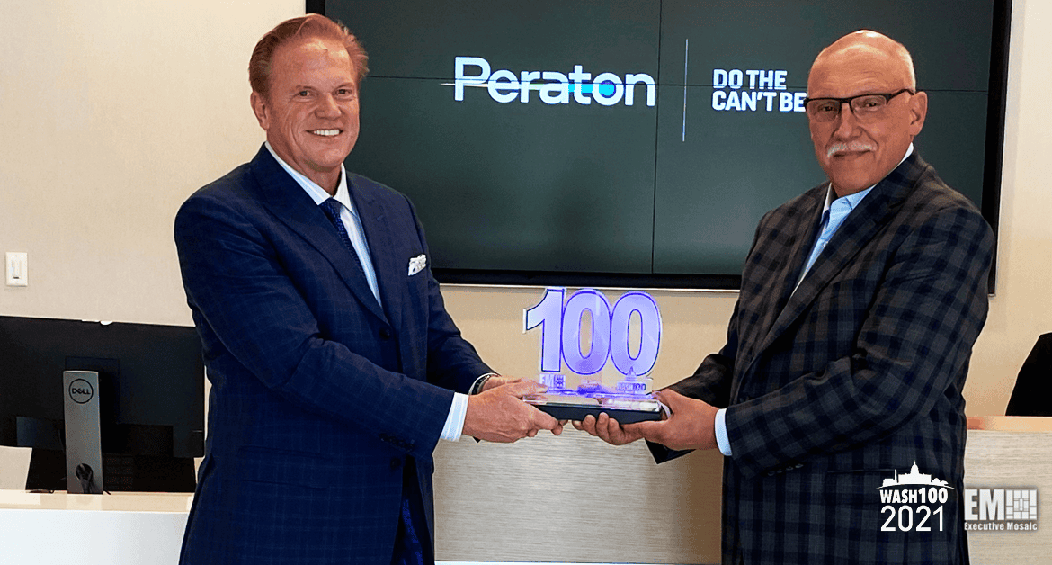 Peraton CEO Stu Shea Presented Fifth Wash100 Award By Executive Mosaic CEO Jim Garrettson