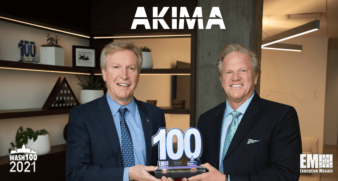 Akima President, CEO Bill Monet Presented Second Consecutive Wash100 Award By Executive Mosaic CEO Jim Garrettson