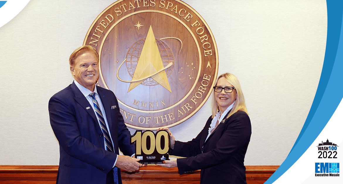 Executive Mosaic CEO Jim Garrettson Presents 1st Wash100 Award to Space Force CTIO Lisa Costa