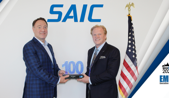 SAIC Defense Head Bob Genter Accepts Wash100 Award From Executive Mosaic CEO Jim Garrettson