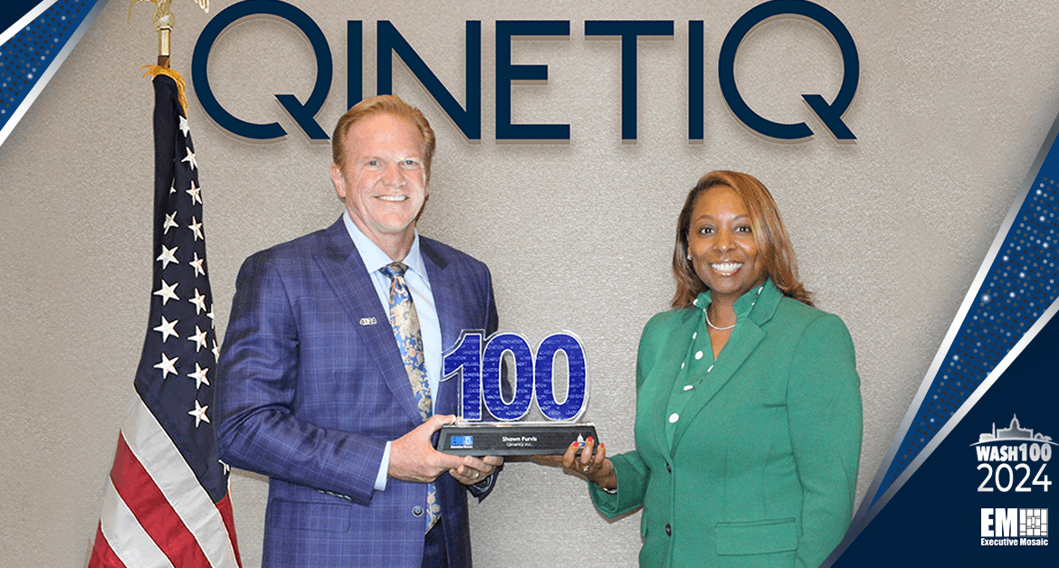 QinetiQ US Chief Shawn Purvis Accepts 4th Wash100 Award From Founder Jim Garrettson