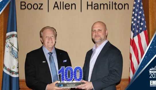 Steve Escaravage of Booz Allen Collects 2024 Wash100 Award From Jim Garrettson of Executive Mosaic