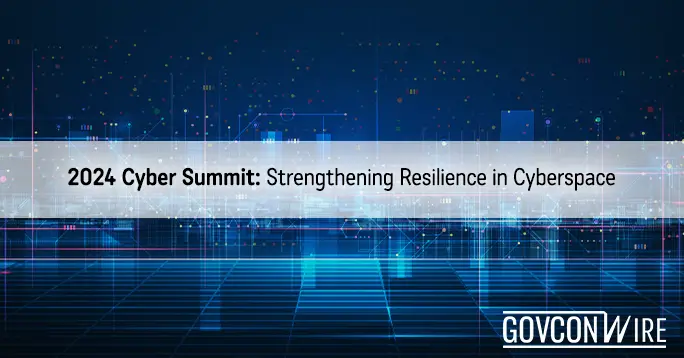 2024 Cyber Summit: Strengthening Resilience in Cyberspace, an abstract design of cityscape