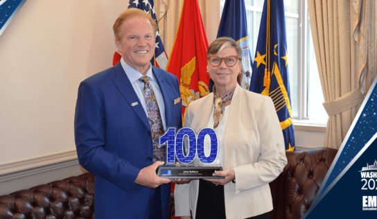 Navy CIO Jane Rathbun Receives 1st Wash100 Award From Jim Garrettson at Pentagon