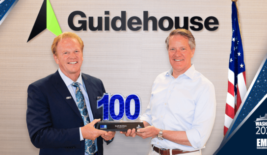 Guidehouse CEO Scott McIntyre Accepts 2024 Wash100 Award From Jim Garrettson